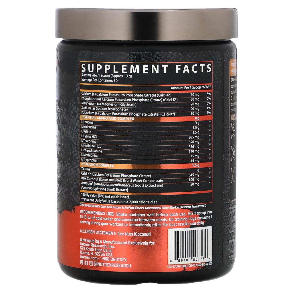 Nutrex Research EAA and Hydration, Blood Orange, 13.76 Oz (390 G)