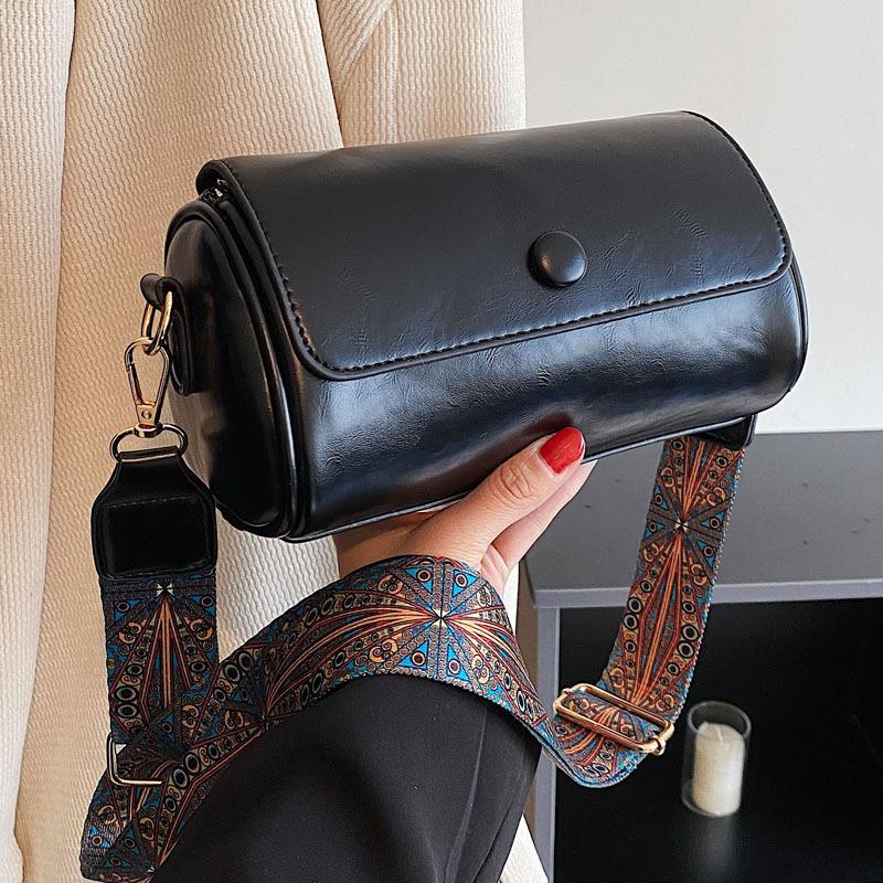 Retro Small Bag Women's Bag Niche Design 2025 New Trendy Spring Versatile Broadband Shoulder Messenger Bag Cylinder Bag