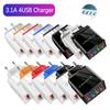 3A Цветное 4-портовое USB автомобильное зарядное устройство с вилкой US/EU/UK