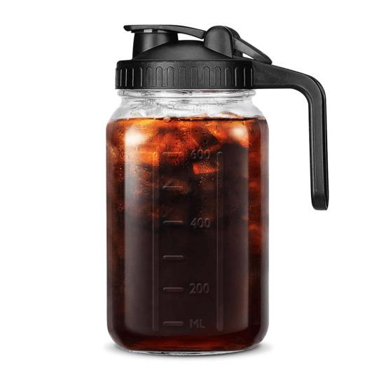 Cold Brew Coffee Maker 32oz/64oz Glass Pitcher with Stainless Steel Filter Wide Mouth Mason Jar Pitcher for Iced Tea Lemonade
