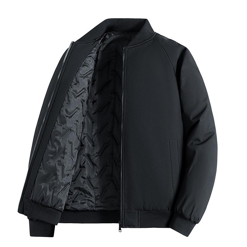 Men's Winter Stand Collar Cotton Coat - Loose, Solid Color, Thickened Plus Size, Two-Way Zipper Casual Jacket.