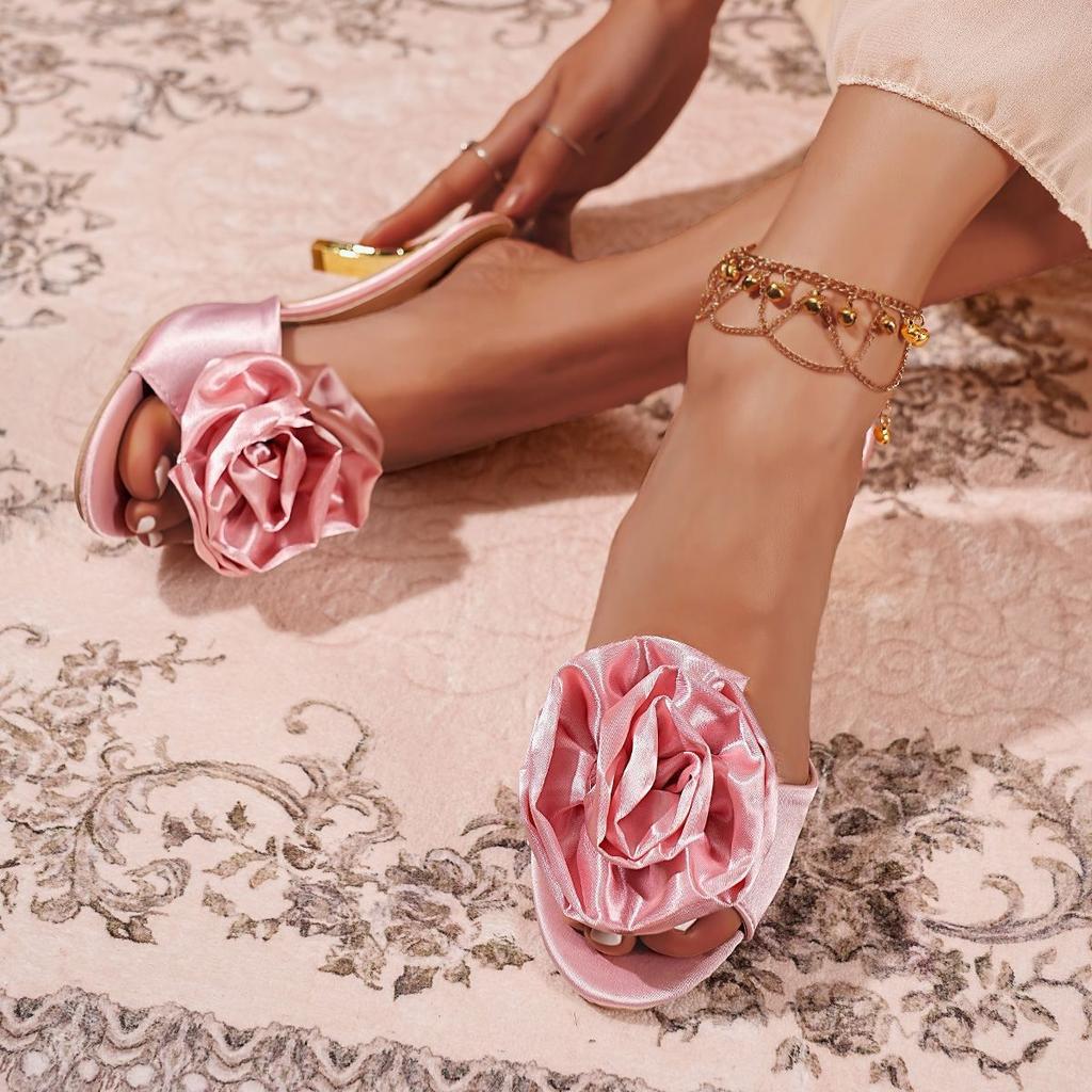 Fairy Sandals Wear Sweet Slippers Female Flower Stiletto High Heel Slippers Female Shoes 2025 New Summer