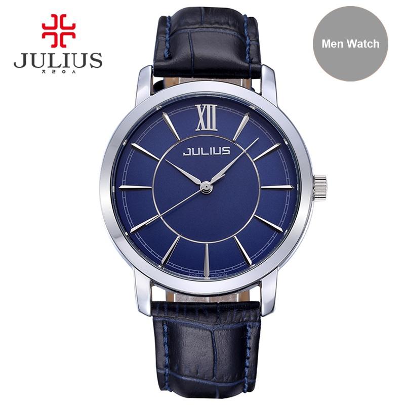 Julius Watch Woman Elegant Round Case Leather Strap Simple Silver Rose Gold Blue Geneva Business ladies Whatch Clock JA-808
