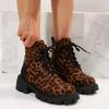 Shoes for Women  Fashion Lace Up Women Boots Winter Round Toe Leopard Print Short Barrel Chunky Heels Zipper Plus Size Boots
