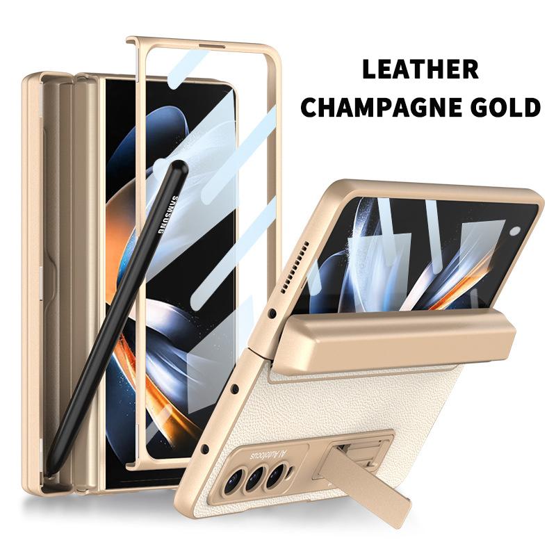 Магнитный кожаный экран со стеклом, все в комплекте, чехол для Samsung Galaxy Z Fold 6 5 4 3 5G, складной защитный чехол, держатель для ручки Fold4