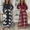 Autumn Women's Long Lace-up Printed Patchwork Dress Long Skirt