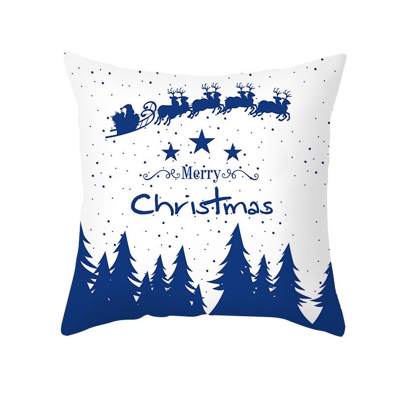 Blue Christmas Cushion Cover Merry  Elk Snowflake Print Pillowcase Sofa Ornament Home Decoration New Year Gift 45x45cm
