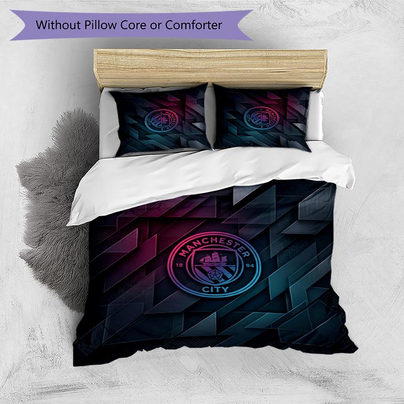 Manchester City Pattern Printed 3PCS Bedding Set Soft Skin-Friendly Washable Duvet Cover & Pillowcases Set All Season Bedroom