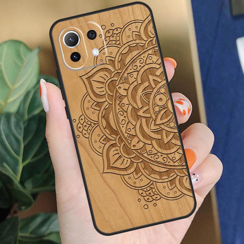 Деревянный чехол с цветочной мандалой для Xiaomi 15 14 Ultra 13T 14T 15T Pro 17 Pro Max POCO F8 F7 F5 F6 X5 X6 X7 Pro Чехол