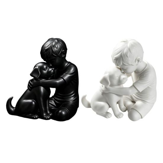 jijijing 3D Printed Puppy And Boy Statue, Dog & Owner Sculpture, Hugging Figurine Decor, Home Decoration Healing Ornament Gift