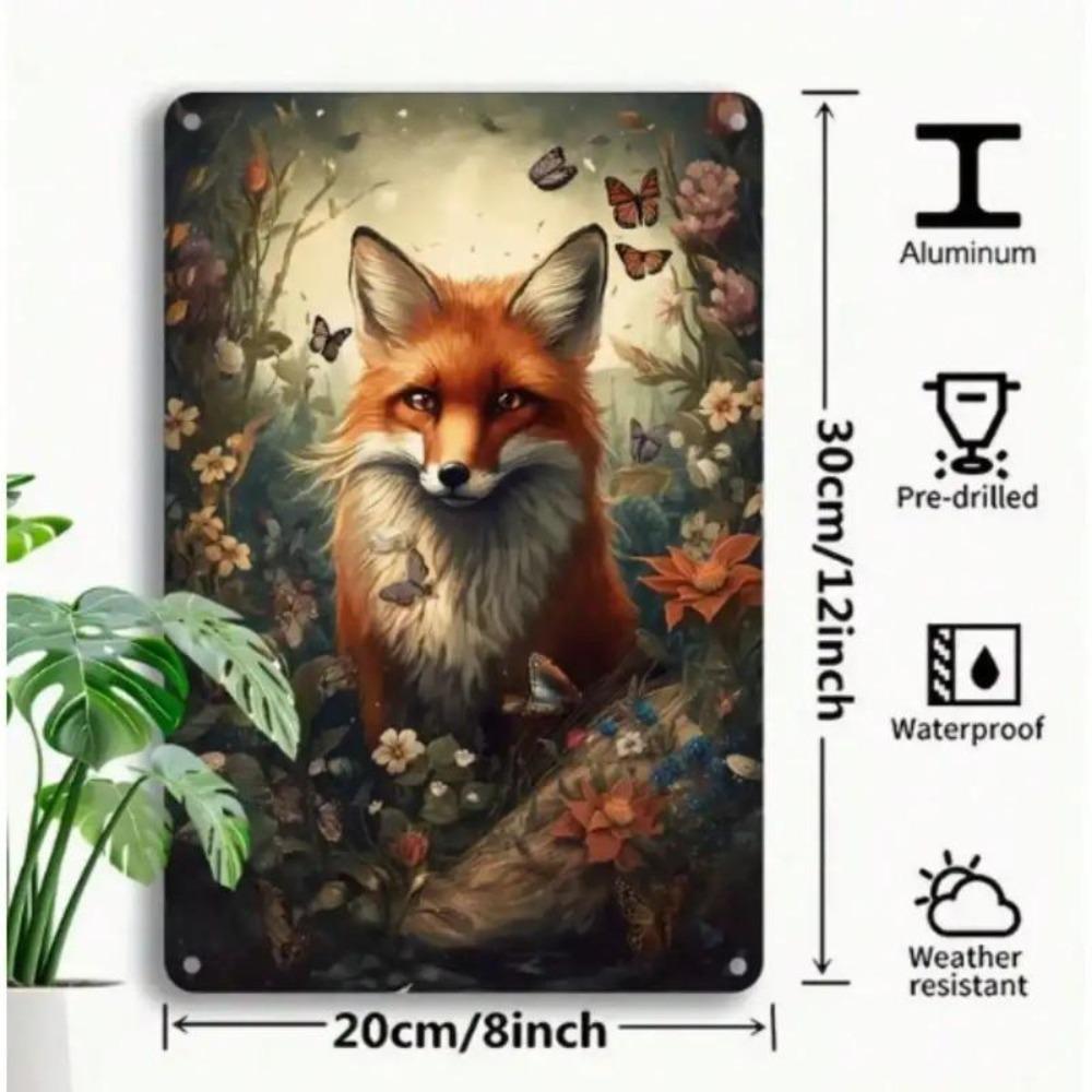 Vintage Fox Floral Metal Wall Art Rustic Farmhouse Decor