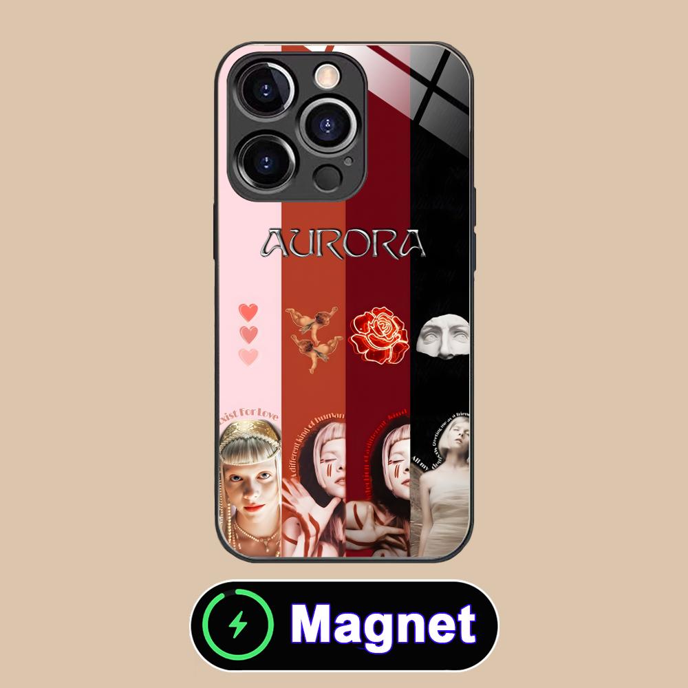 Aurora Aksnes Glass MagSafe Mobile Phone Case for iPhone 17 16 15 14 13 12 11 Air Pro Max Plus Mini Colorful Cover