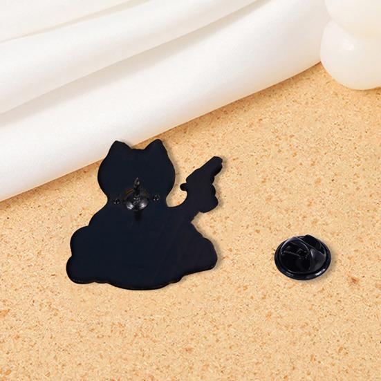 Enamel Craft Brooch Halloween Cartoon Black Cat Skeleton Shape Alloy Badge Compact Size Lapel Pin Easy to Fall Off Accessory