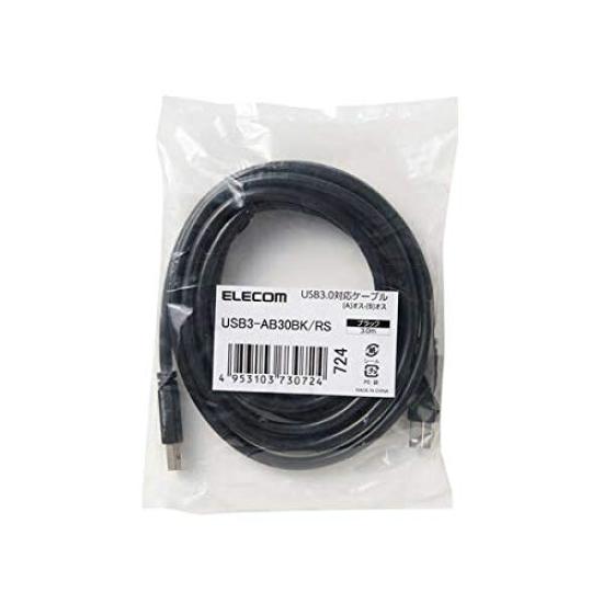 Elecom USB-кабель A Male to USB B Соответствует директиве RoHS 3 м Черный [B] USB3.0 (USB-штекер) USB3-AB30BK/RS