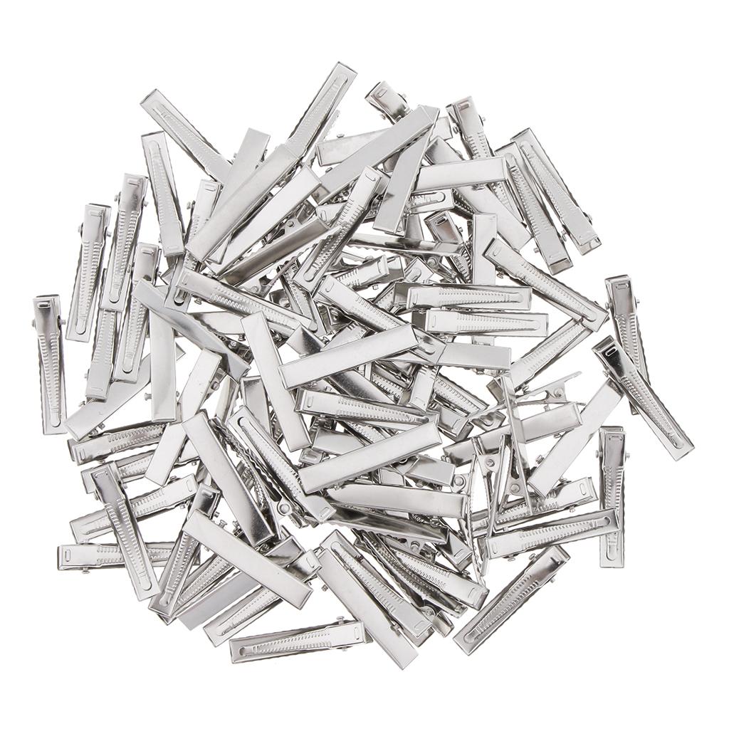 50 Alligator Silver Blank Hair Slides Clip Bows Duckbill - 6x45mm