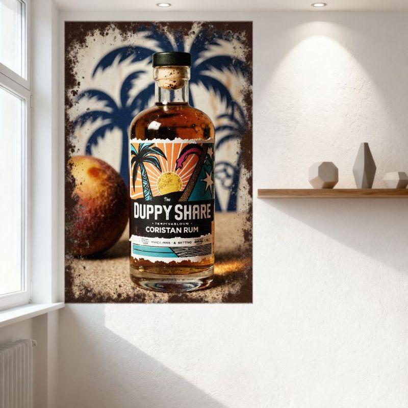 Винтажная Тропическая Металлическая Вывеска 'The Duppy Share Coristan Rum' Ретро Пляжный Дизайн с Пальмой и Солнцем Настенный Декор для Бара Кафе Дома Ma