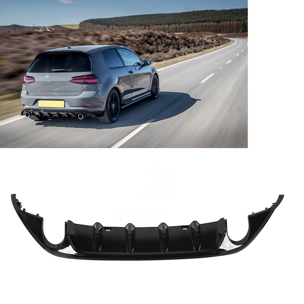 Rear Bumper Lip Spoiler Gloss Black TCR Rear Bumper Diffuser Valance Sporty  For MK7 Pre‑Facelift 2013 to 2016