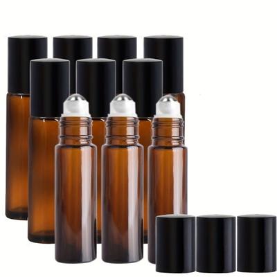 5/10 шт. 10 мл пустые янтарные толстые рулонные стеклянные бутылки с шариком из нержавеющей стали для многоразовых бутылок с эфирным маслом