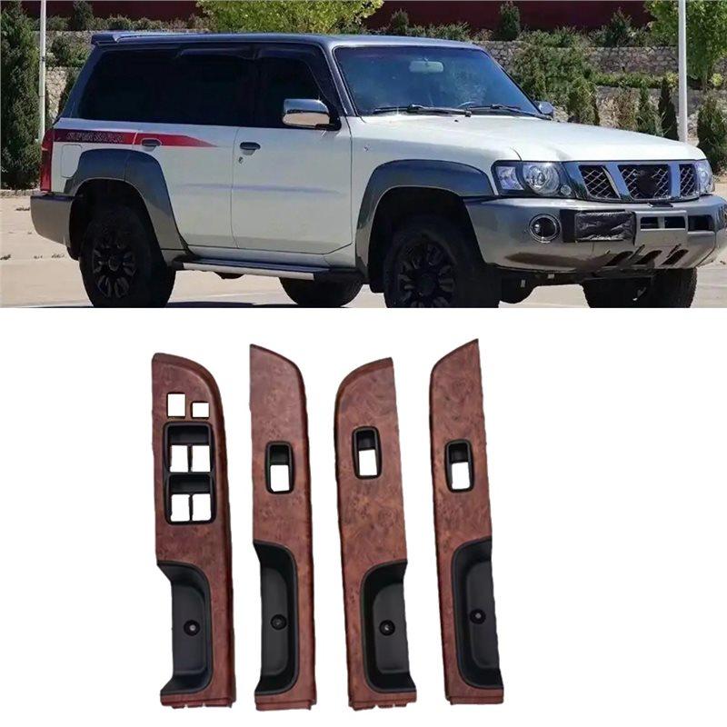 For Nissan Y61 2005 To 2026 Car Door Armrest Upper Panel Trim Window Glass Lift Switch Panel Cover 74232-0K620 Wood Grain