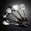 Black Wooden-Handled 316 Stainless Steel Cooking Spatula & Ladle Set for Home and Hotel Kitchen