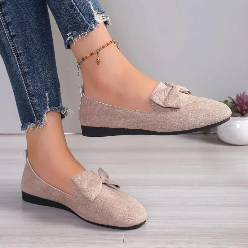 Мода 2024 года, горячая распродажа женской обуви One Kick, женские туфли на плоской подошве, осенние туфли на плоской подошве с круглым носком и бантом, сплошная подошва Solft, повседневные удобные туфли на плоской подошве