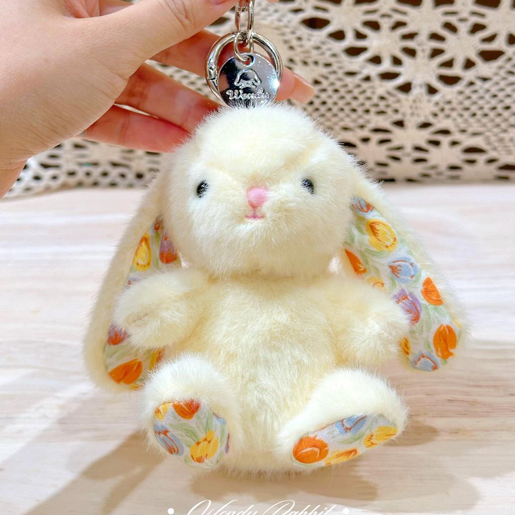 Plush Keychain Rabbit With Sitting Posture And Floral Design For Gift Bag