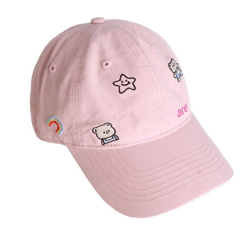 Korean Style Soft Top Baseball Hat With Bear And Letter Embroidery Design For Sunshade And Breathability