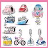 Transportation Copper Pink Rocket Bicycle Blue Ship Car Airplane Beads Charm For Original Bracelet Woman Girl Jewelry