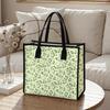 Watercolor Clover Print Canvas Tote Bag Stylish Casual Daily Shopping Carry Bag