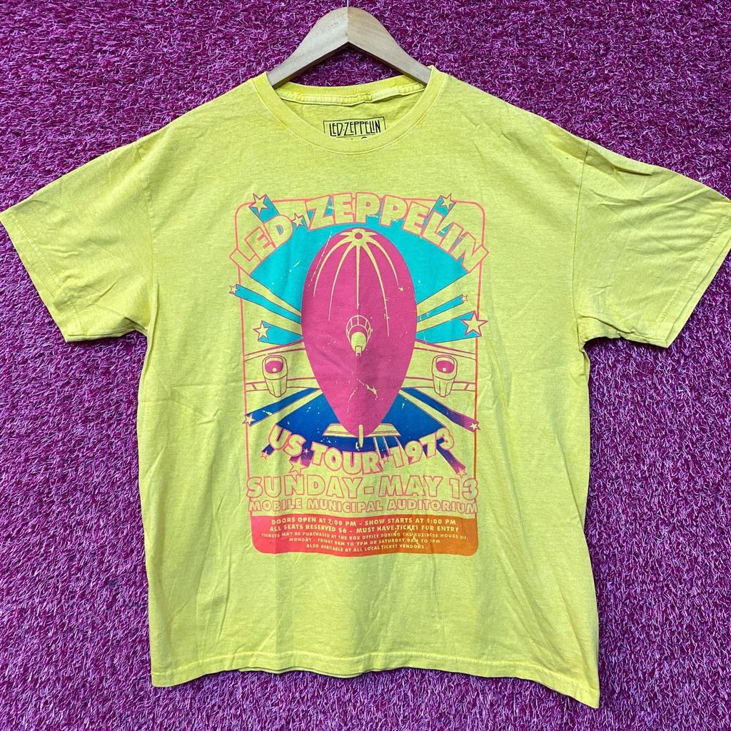 Led Zeppelin US Tour 1973 Рок-группа Желтая 100% Хлопок Футболка Мужские Футболки Топ