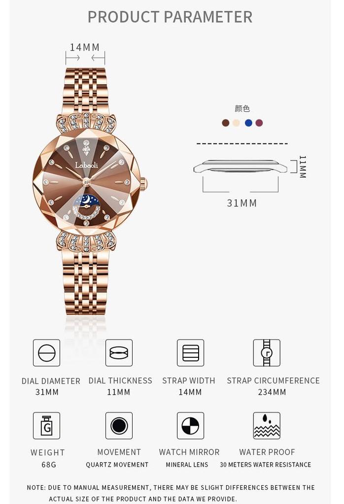 Часы из розового золота с кристаллами, стильные наручные часы, водонепроницаемые, брендовые, деловые, из нержавеющей стали, роскошные, милый подарок для нее, коричневые часы для женщин, женские