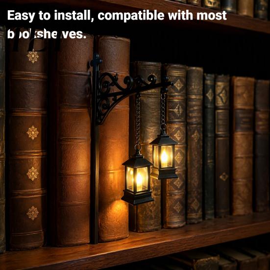 Gothic Room Accessories Ghost LED Bookshelf Lamp with Pumpkin Bat Hanging Charms, Halloween Easy Installation Shelf Bookend Night Light, Reading Nook
