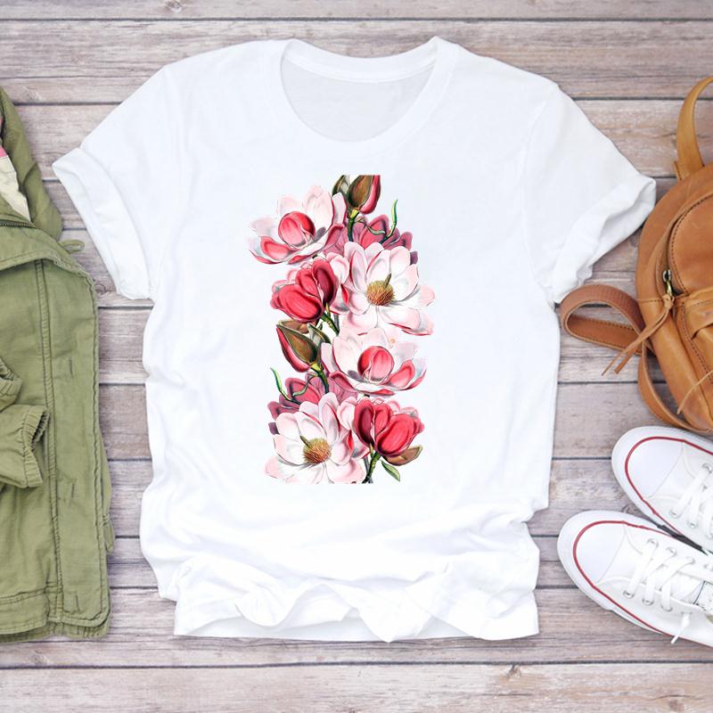 Clothing Fashion Printing 90s Flower Lovely Trend 90s Women Short Sleeve Summer Print Tee Top Tshirt Lady Female Casual Graphic T-shirt