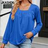 JKAASHDK Women's Fashion Casual Solid Color Print Long Sleeve Square Collar Blouses & Shirts Pullovers