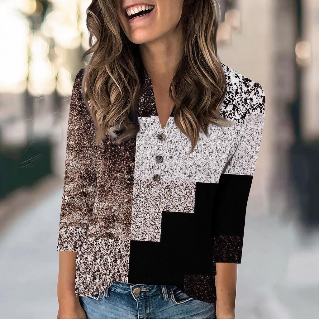 Женская мода повседневный свободный топ с рукавом 3/4 и круглым вырезом