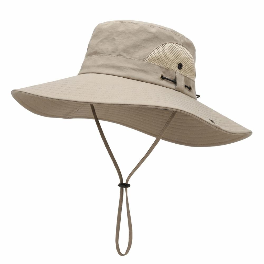Men Foldable Large Brim Sun Hat Polyester Breathable Fisherman Hat Solid Color Shade Cap UV Protection Hat Hiking
