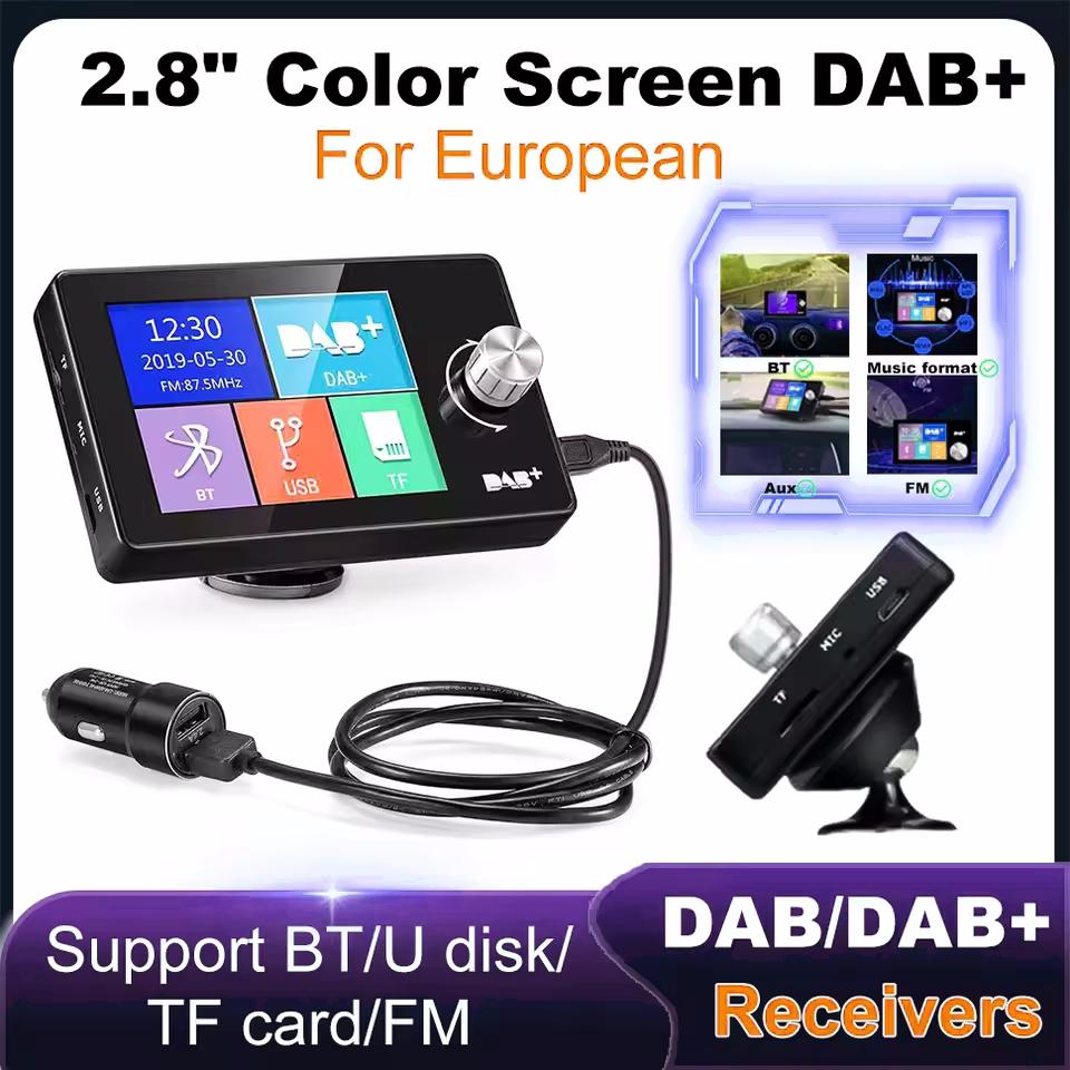 DAB Antenna Radio 2.8 Inch Screen Digital Signal Broadcast Adapter FM Transmitter BT SD TF MP3 Player DAB+ Adapter for Car Radio