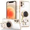Защитный чехол - E.F.CONNECTION - для iPhone 12 - Белый силикон - Держатель-астронавт - Золотое покрытие