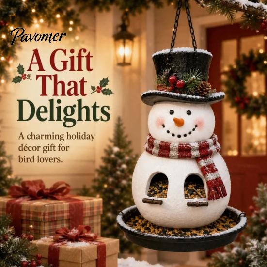 Garden Gift for Bird Lovers Christmas Snowman Hanging Feeder, Resin Decorative Wild Weatherproof Feeding Station Balcony Ornament Yard Patio Balcony,