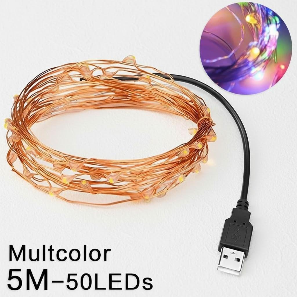 Светодиодная гирлянда на батарейках USB, 2 м, 5 м, 10 м, 20 м, гибкая медная проволока, холодные разноцветные веревочные огни для украшения дома, вечеринки