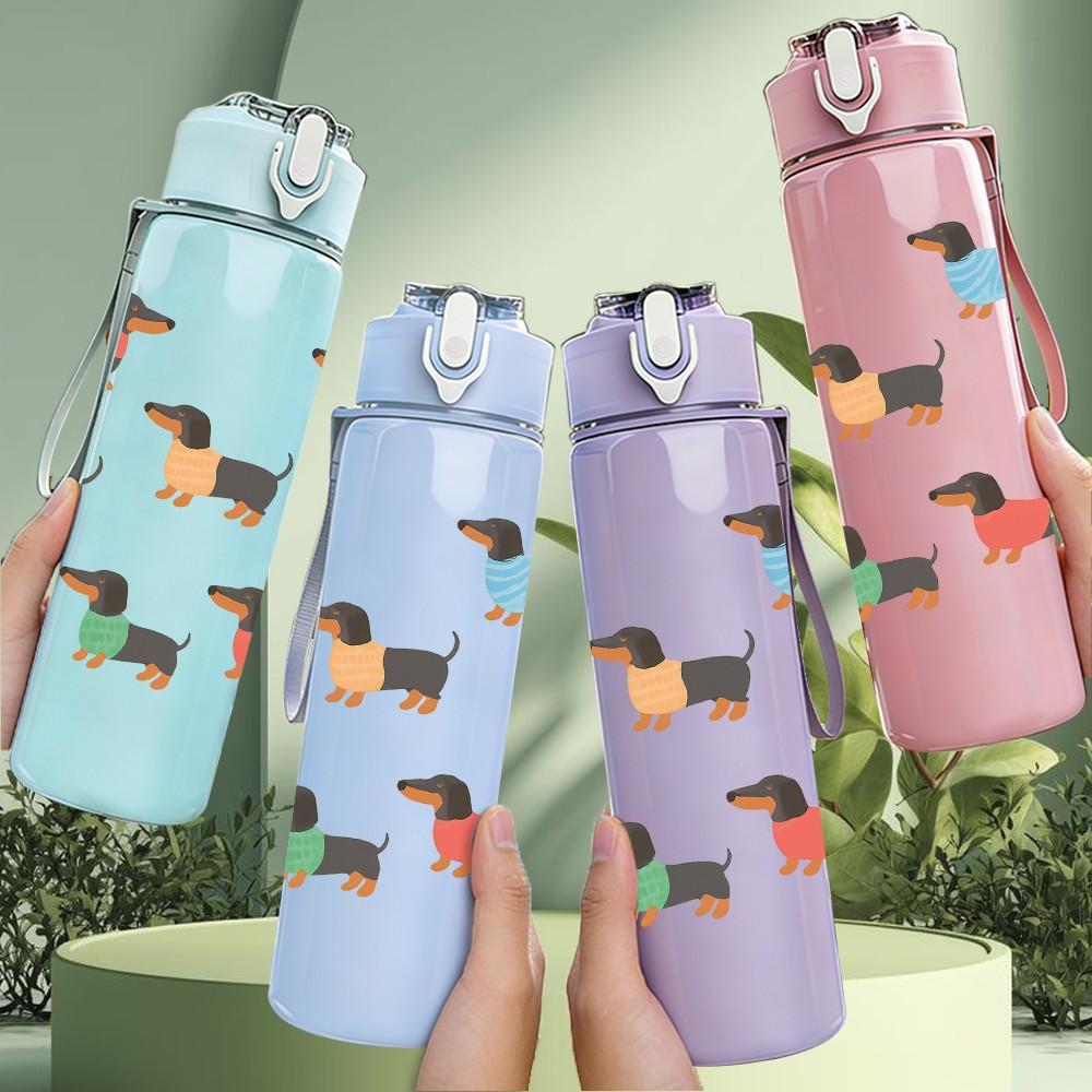 1PC Dachshund Dog Seamless Pattern 750ml Color Plastic Sports Water Bottle Leakproof Flip Straw Lid Suitable for Sports Office Home Use