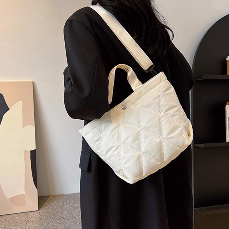 Женская однотонная сумка через плечо, большая вместимость, сумка-ведро с ромбовидной решеткой, регулируемый ремень, повседневная сумка-тоут, одинарная сумка через плечо MIT