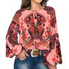 Women Bohemian Clothing Shirt Vintage Floral Print Tops Ladies Blouses Balloon Sleeve Shirt