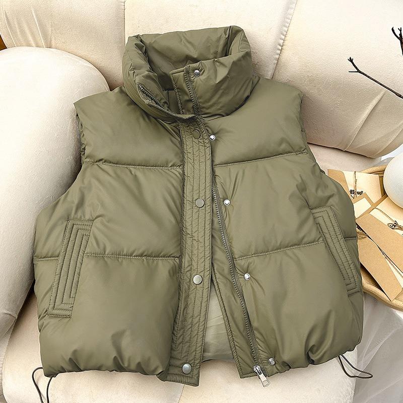 Women S Winter Cotton Vest Stand Collar Loose Short Sleeveless Vest