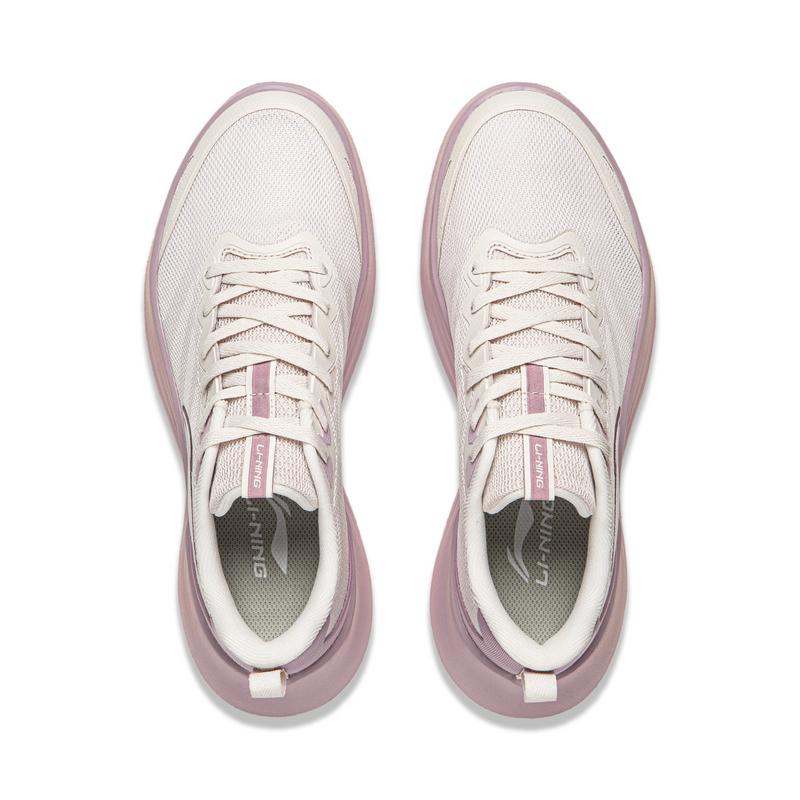 Li-Ning Модные Дышащие Мягкие Упругие Беговые Кроссовки Женская Сникерс Бело-Песочно-Серый Кварцево-Розовый ARSW118-3