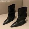 Модные женские ботильоны с острым носком, модные элегантные туфли на среднем каблуке, женская обувь 2025 года, дизайнерские готические сапоги, туфли-лодочки, новые зимние женские ботинки