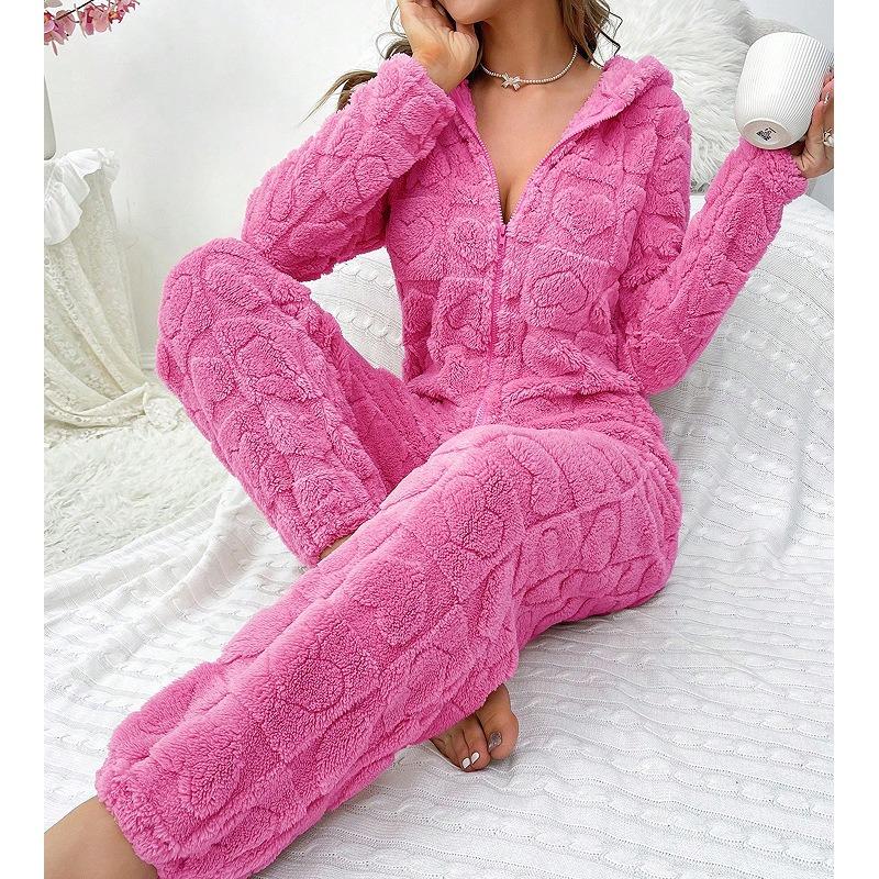 Плюшевый комбинезон с капюшоном женский Осень и Зима Теплый Коралловый Флис Длинный рукав Комбинезон Домашняя одежда