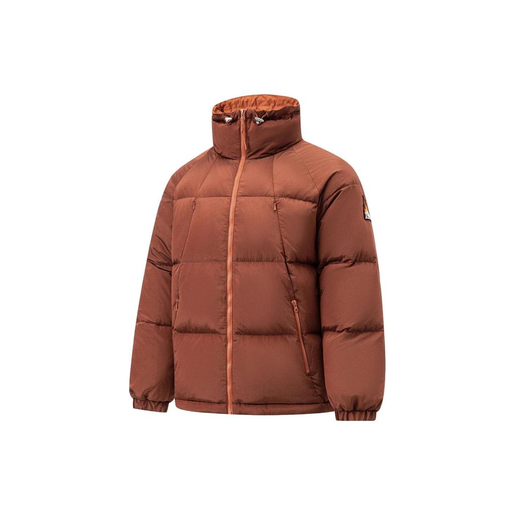 Li Ning Plain Stand Collar Loose Short Down Jacket Men Upperwear Tea-Red AYMT171-2