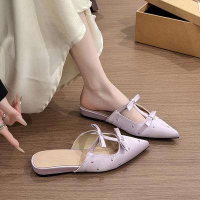 Сяосянфэн полушлепки женские на толстой подошве для улицы 2025 весна и лето с закрытым носком острые с бантом с мелким вырезом на внутренней платформе крутые шлепанцы