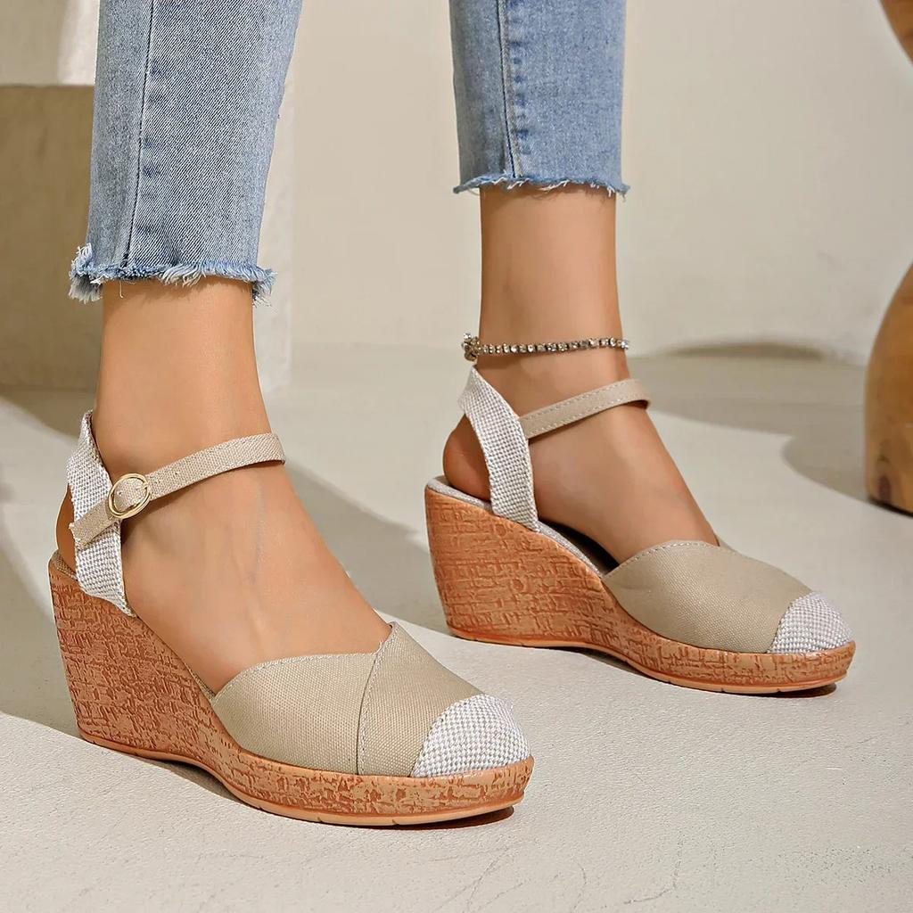 Новые женские сандалии на платформе, женская обувь, летние эспадрильи на танкетке, высокие каблуки, повседневные туфли с ремешком на щиколотке, разноцветные туфли для женщин